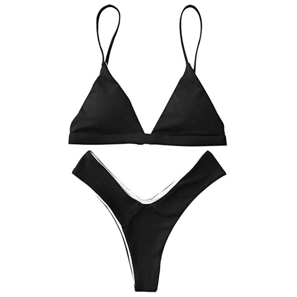 Ribbed Triangle Bikini Set (Black)